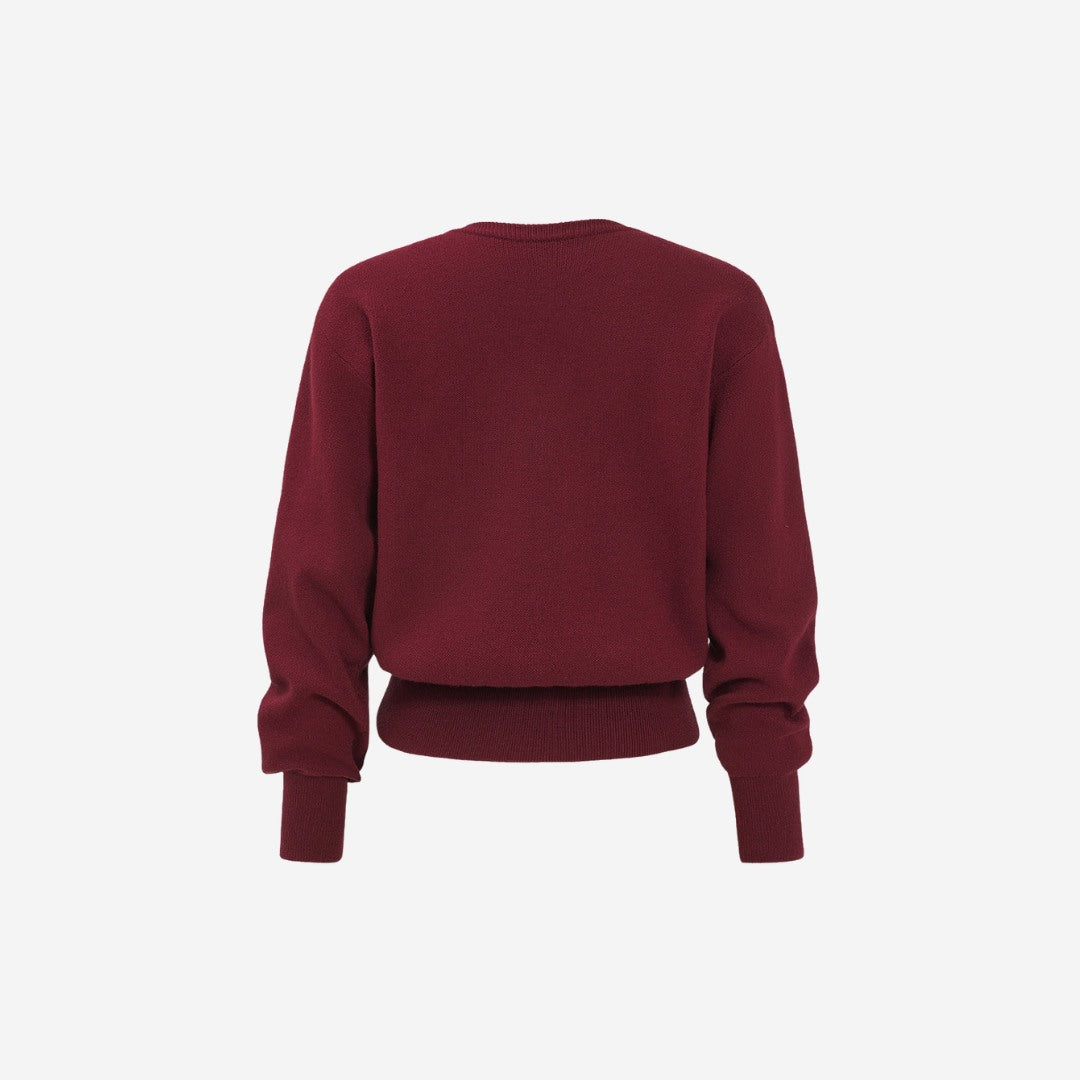 Vinröd stickad kofta med knappslå och ficklock