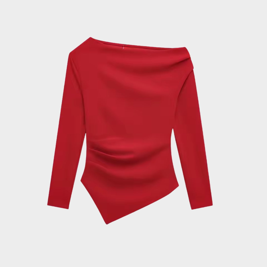 Asymmetrisk damtopp med lång ärm och kort längd