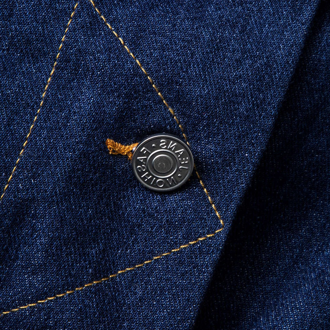 Strukturerad jeansjacka med puffärmar och markerade sömmar