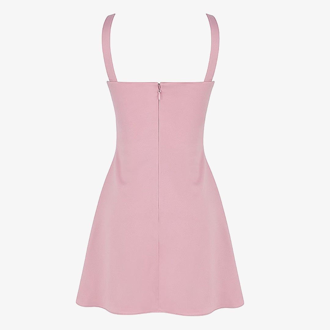 Rosa ärmlös miniklänning i blank satin med bystdetalj