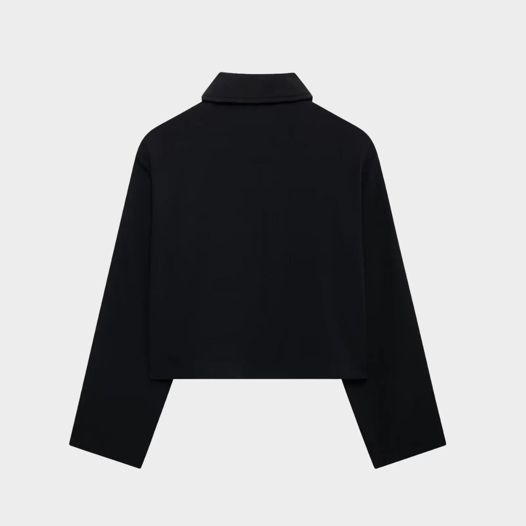 Tvådelad svart chique tracksuit i tjockt stretchmaterial med kontrastbyxor