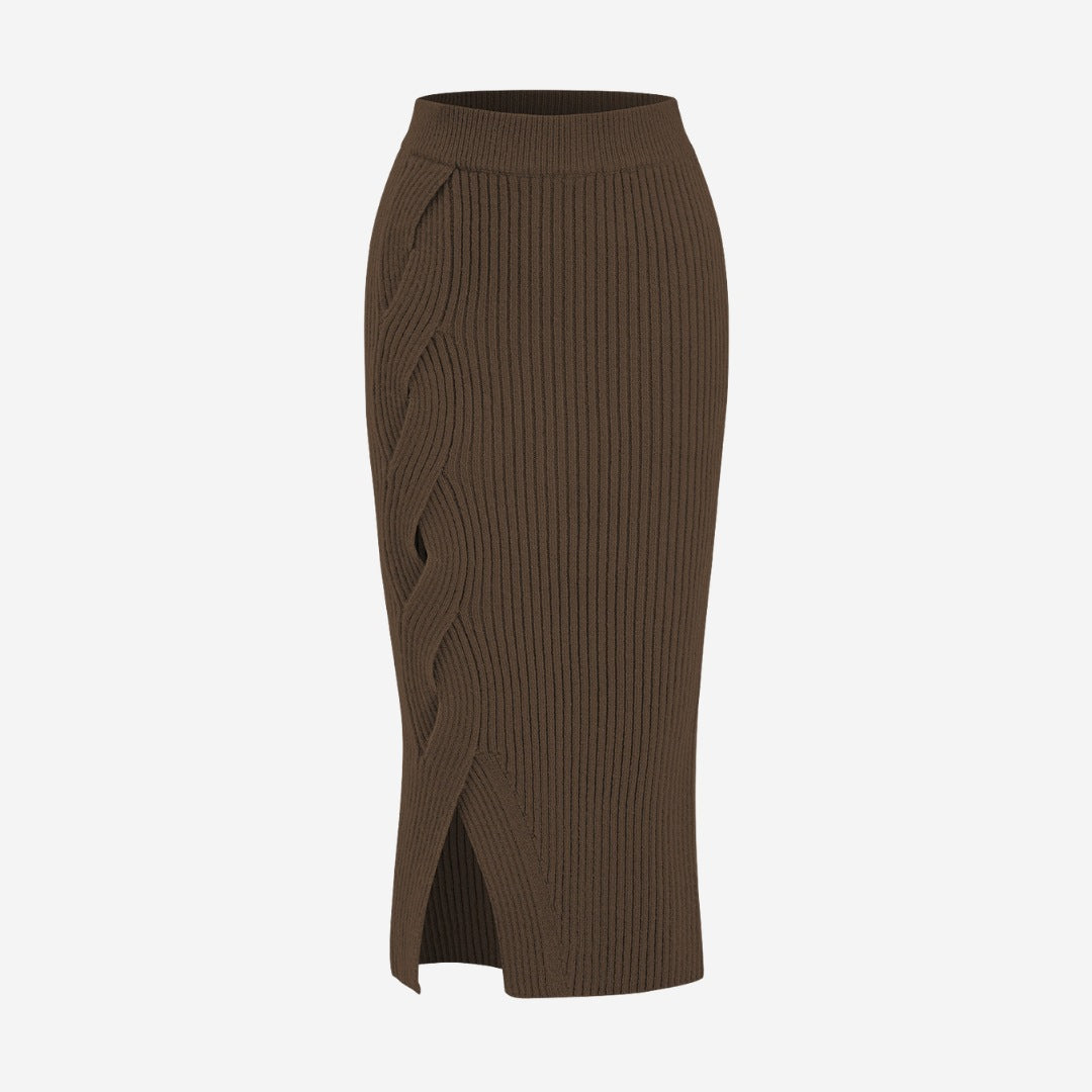 Midi Kjol Asymmetrisk Korsad Stickad Stilfull Klassisk