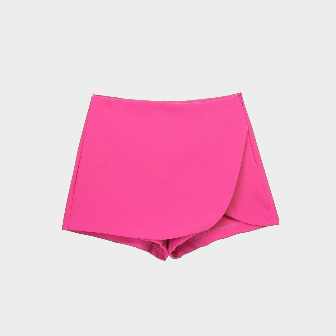 Asymmetrisk miniskort med omlott design och hög midja