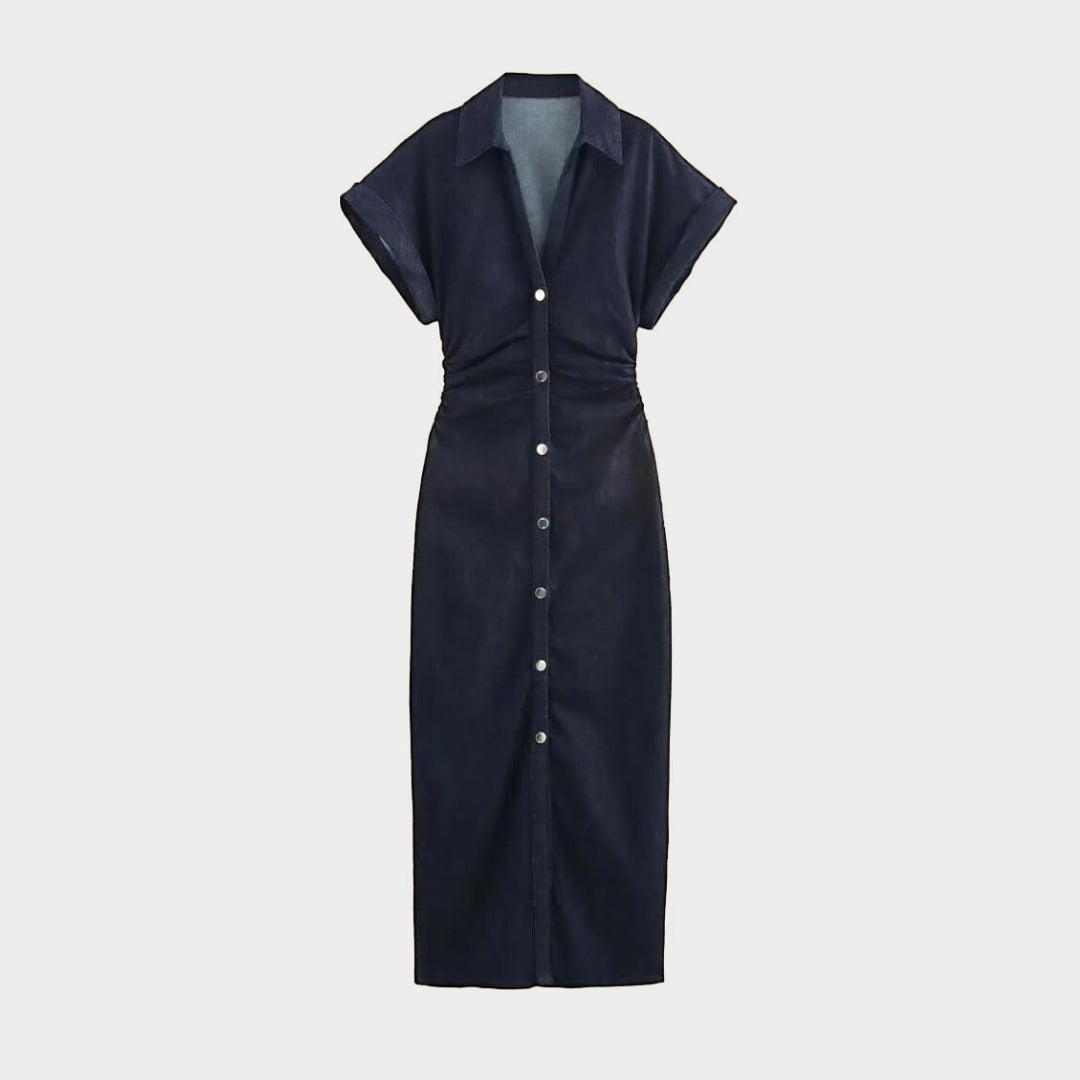 Midiklänning i denim med krage och hel knäppning