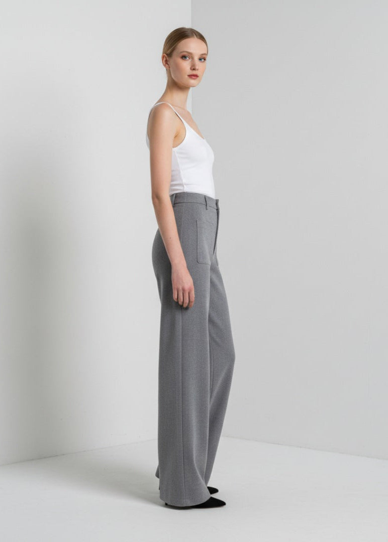 Högmidjade raka byxor i stretch med fickor