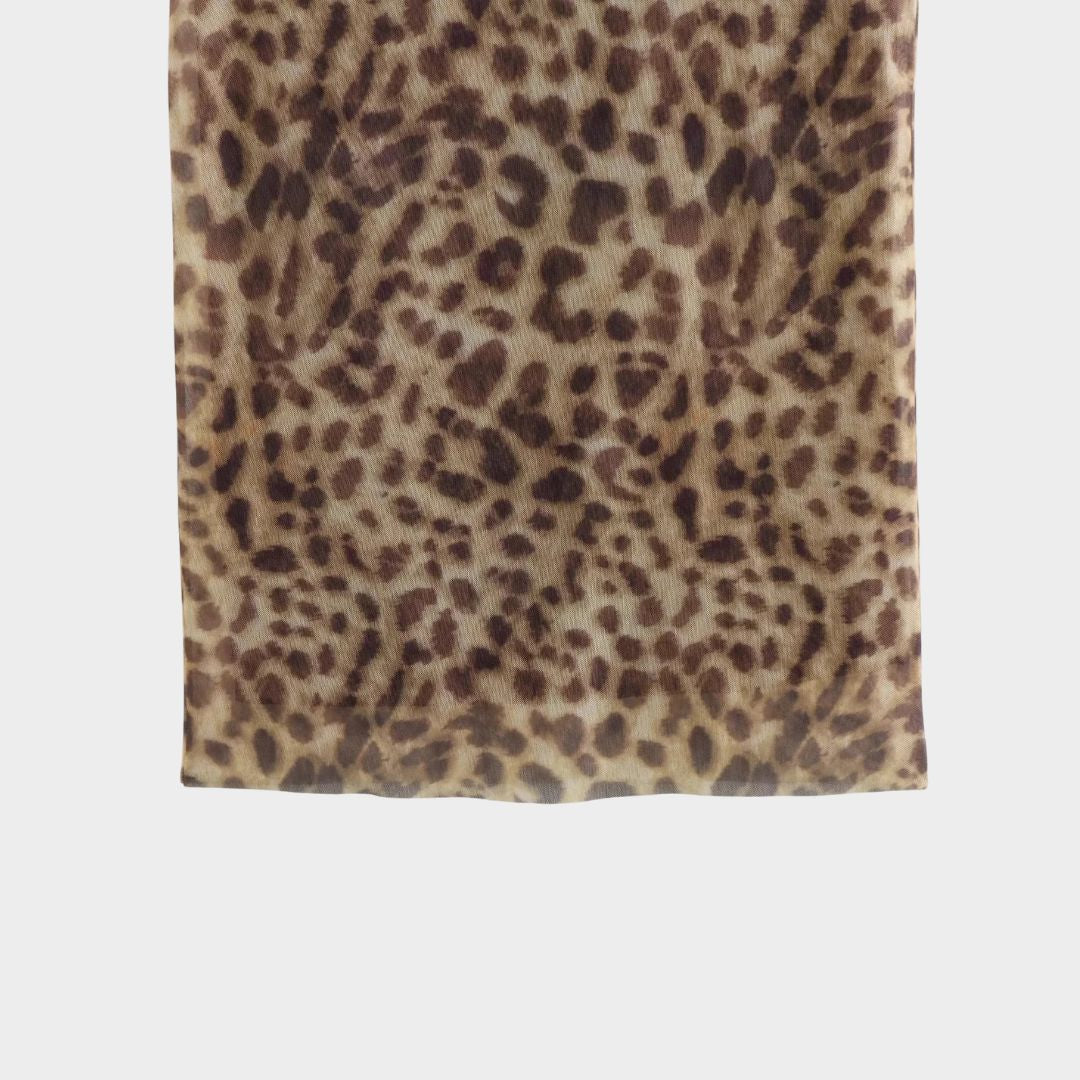 Leopardmönstrad tyllkjol i midilängd med hög midja