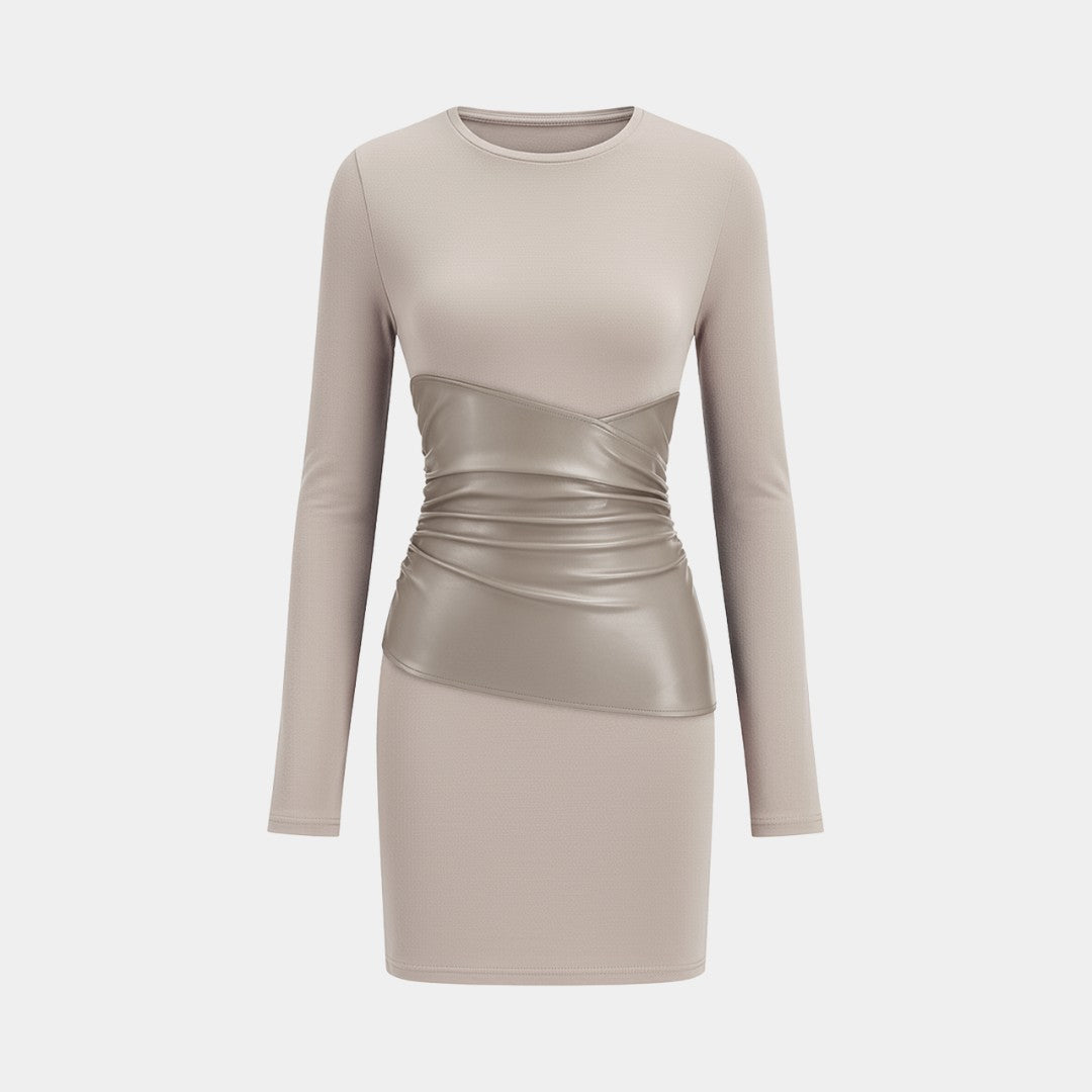 Kort klänning i jersey med fuskläderpanel, lång ärm och rund halsringning