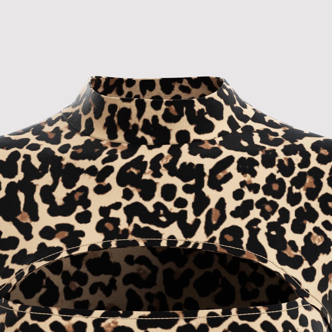 Leopardmönstrad topp med uringning och långa ärmar