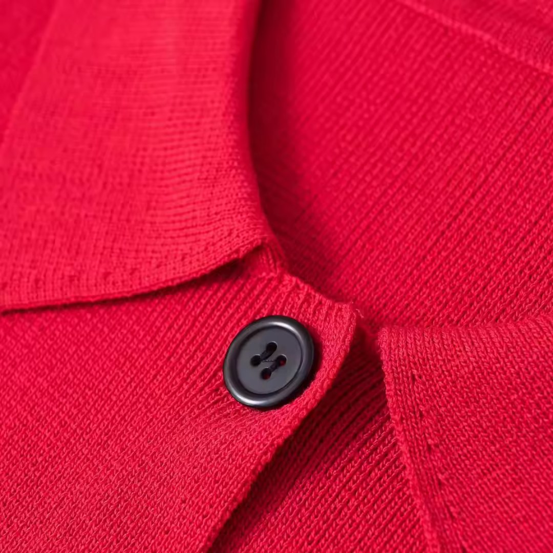 Kort röd damkofta slim fit öppen fram stretch