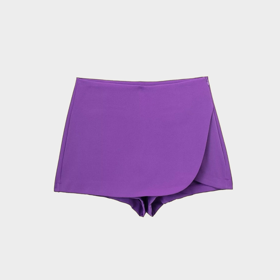 Asymmetrisk miniskort med omlott design och hög midja