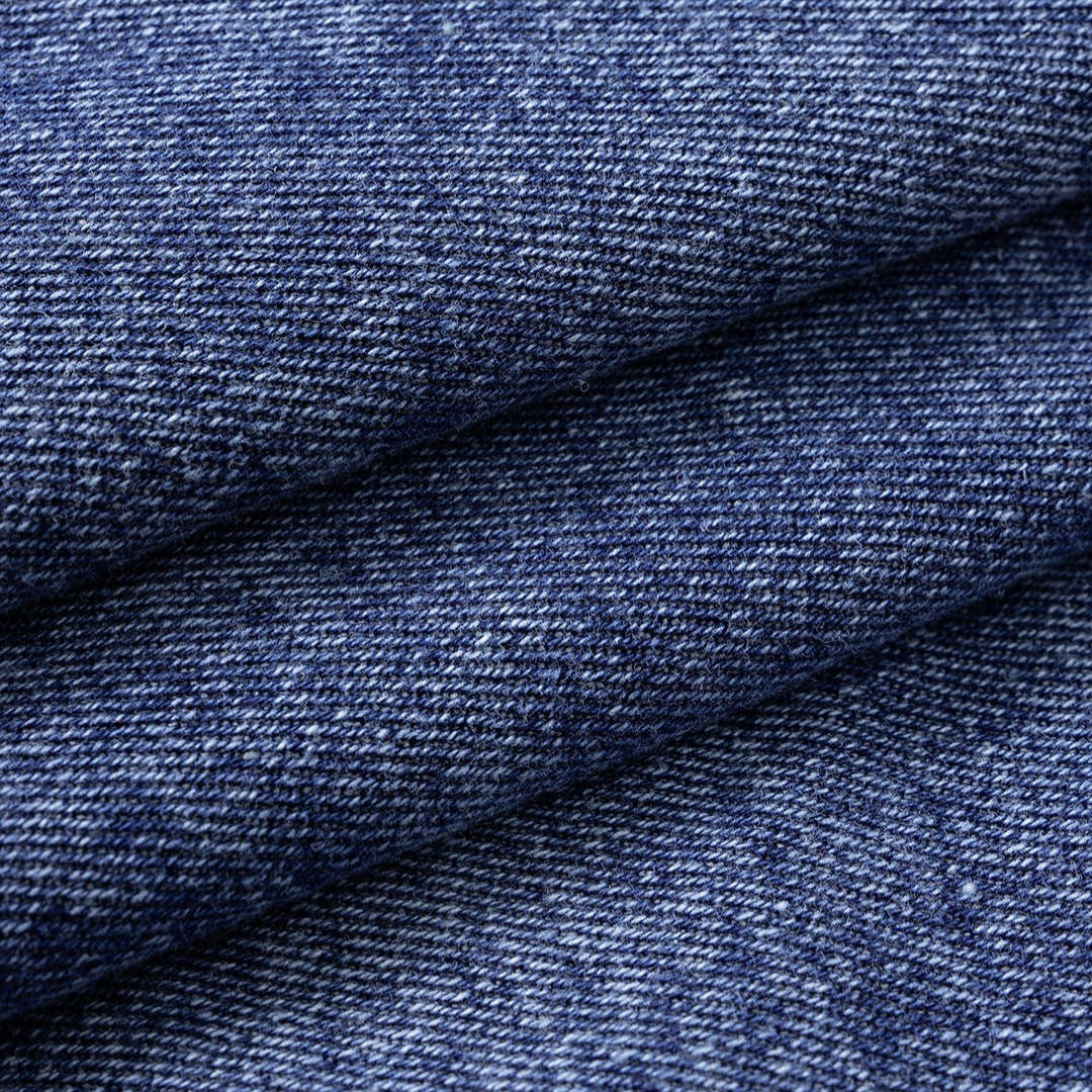 Blä Cowboy cropped denimjacka i två toner med rå fåll