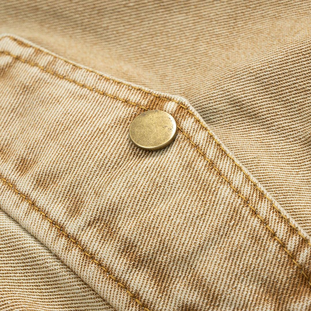 Ljusbrunjeansjacka med spetskrage, broderad detalj och dragsko i fållen för dam