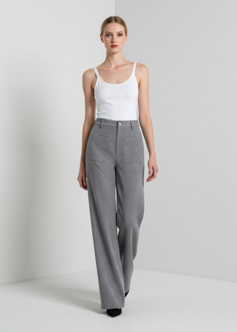 Högmidjade raka byxor i stretch med fickor