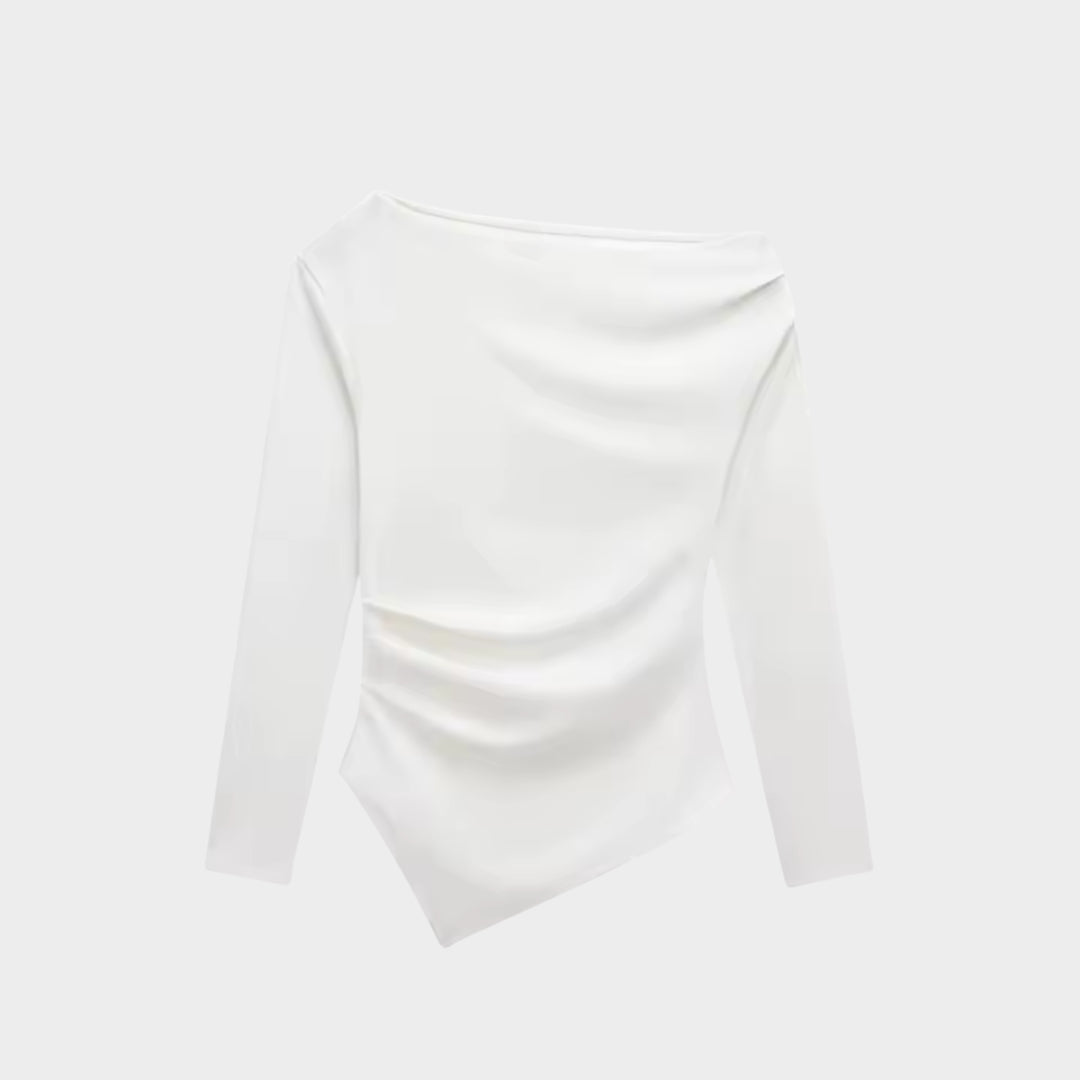 Asymmetrisk damtopp med lång ärm och kort längd