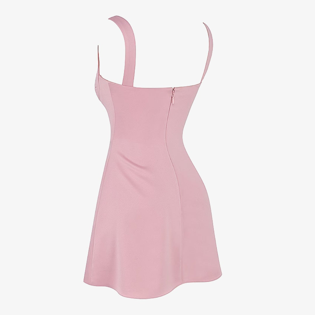 Rosa ärmlös miniklänning i blank satin med bystdetalj