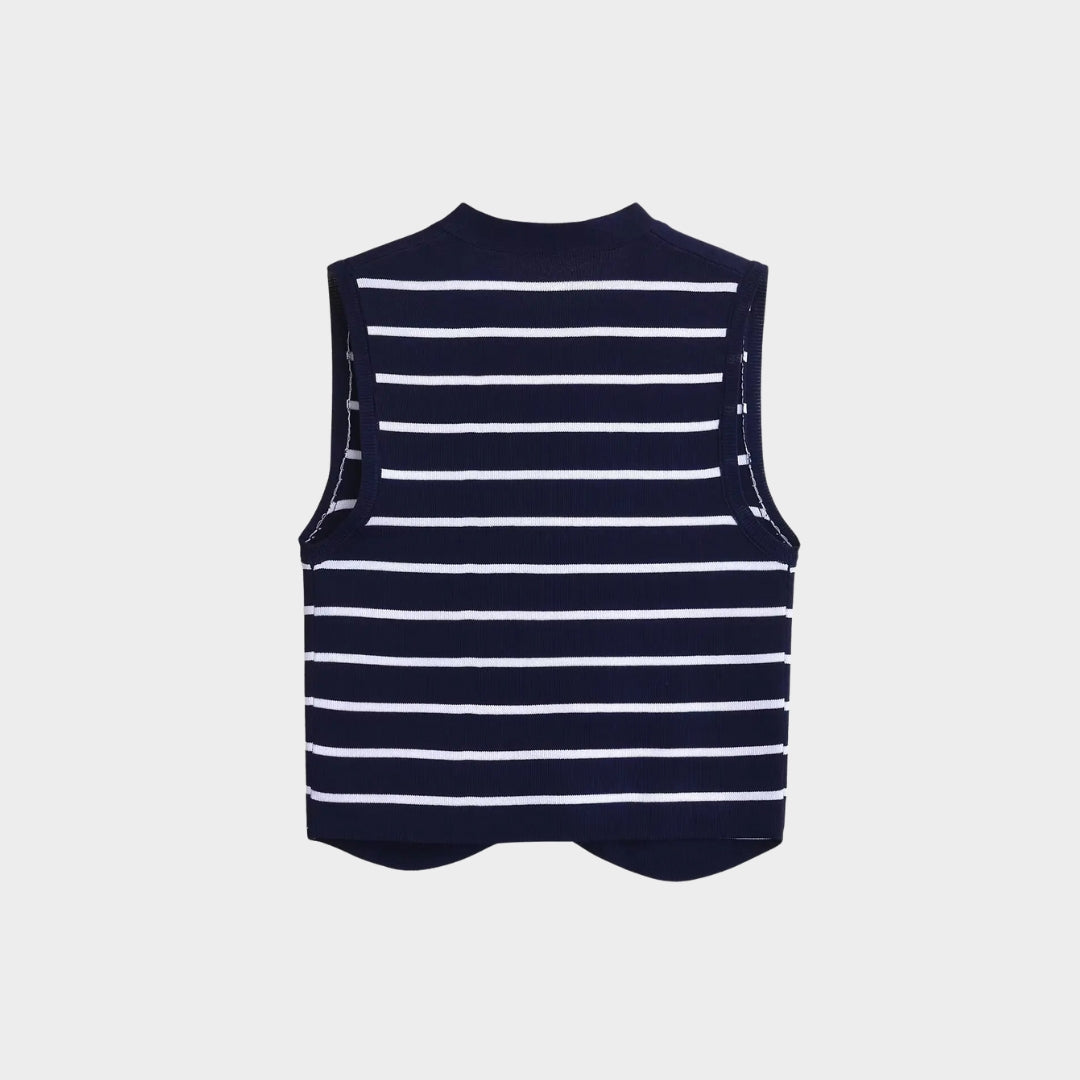 Stickad väst med ränder och asymmetrisk fåll