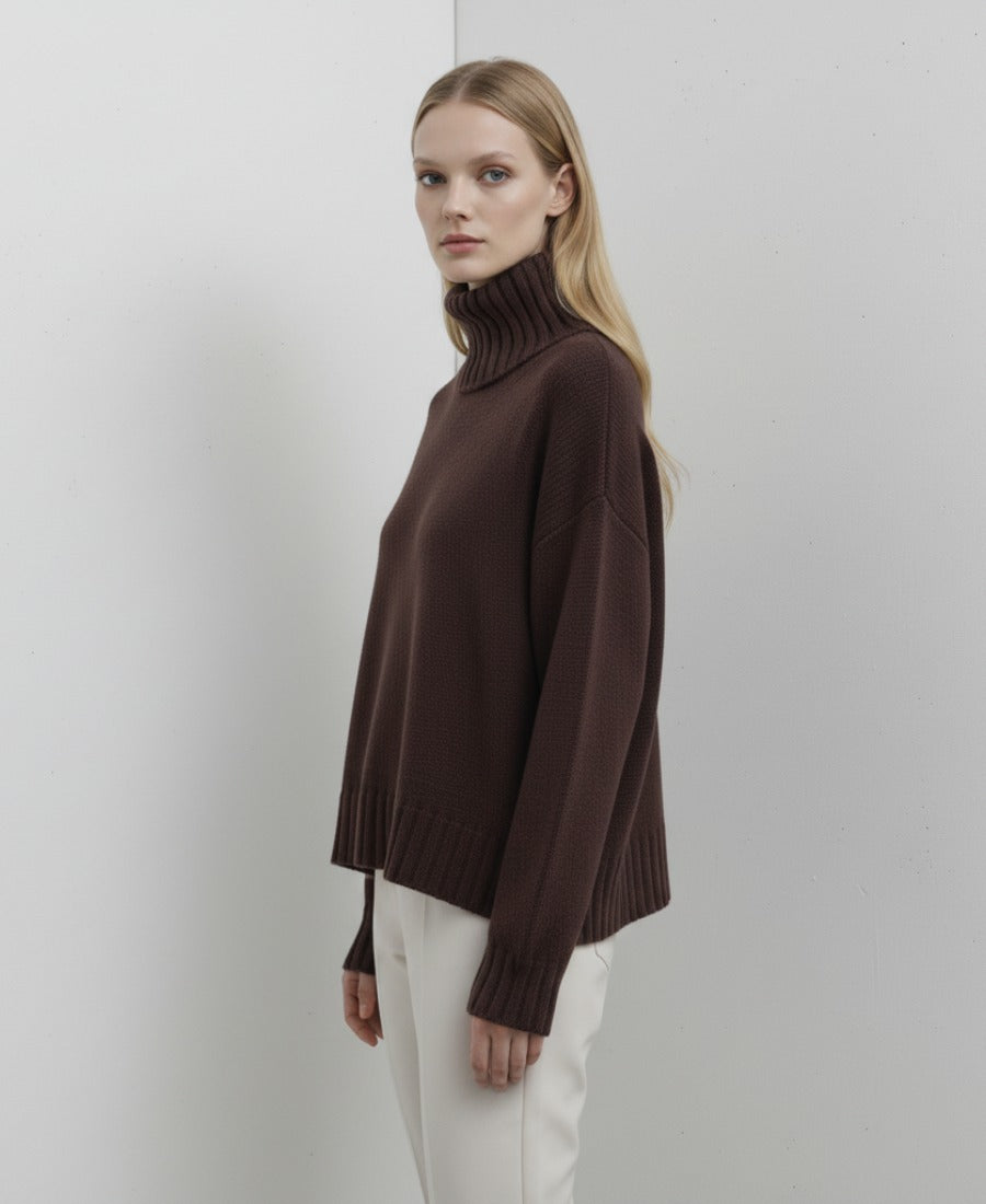 Mörkbrun Oversized Stickad Polotröja