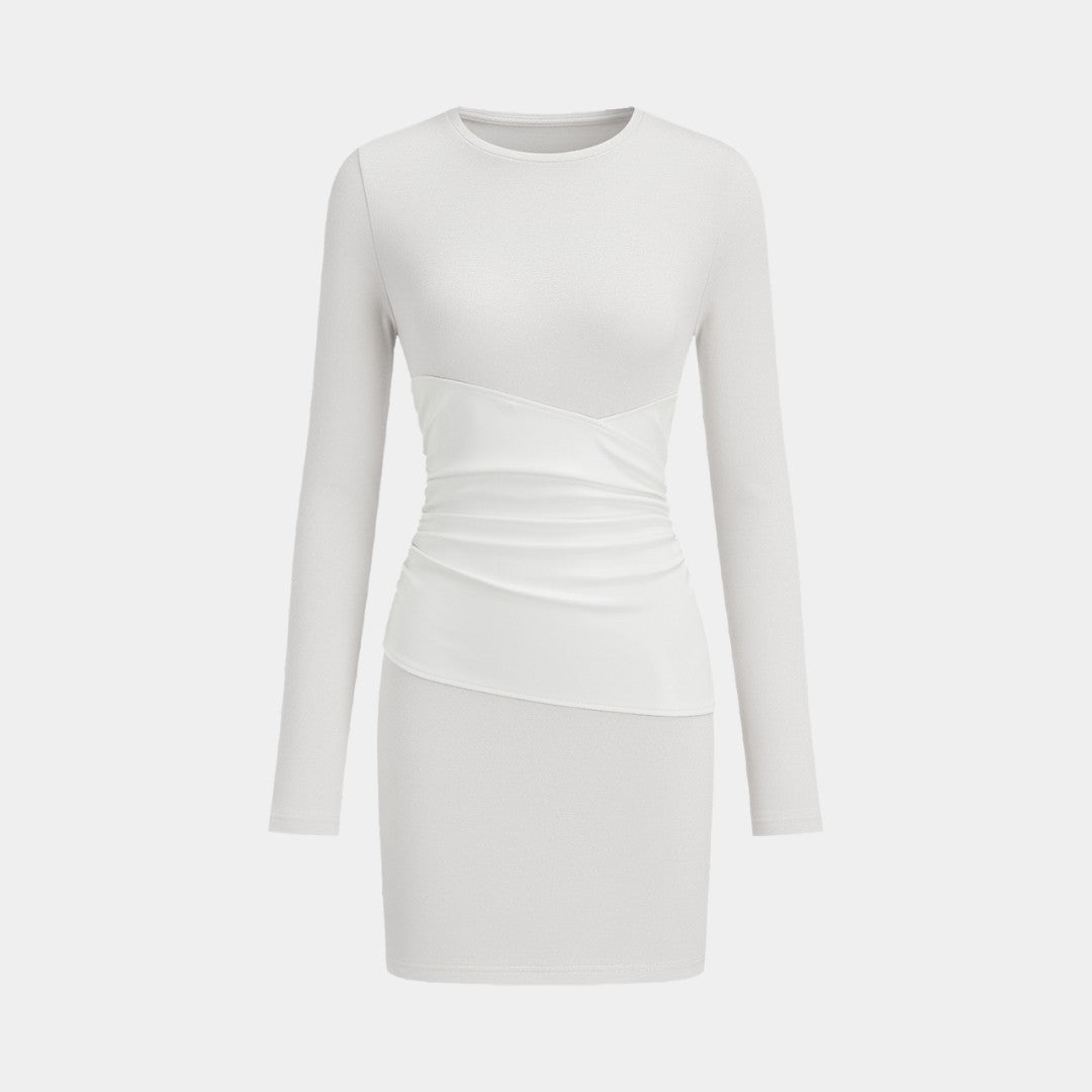 Kort klänning i jersey med fuskläderpanel, lång ärm och rund halsringning