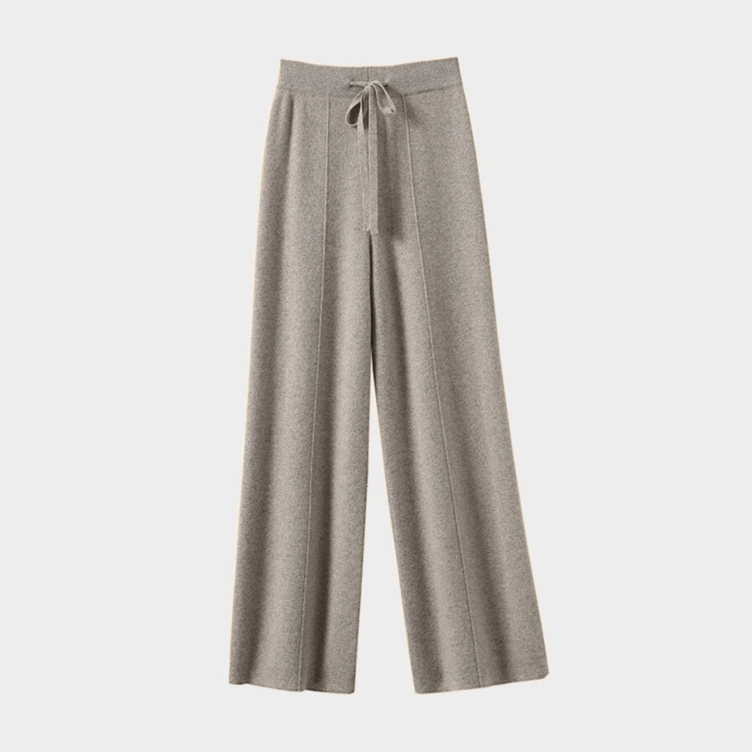 Stickade vida byxor i ull med midje resår och dragsko