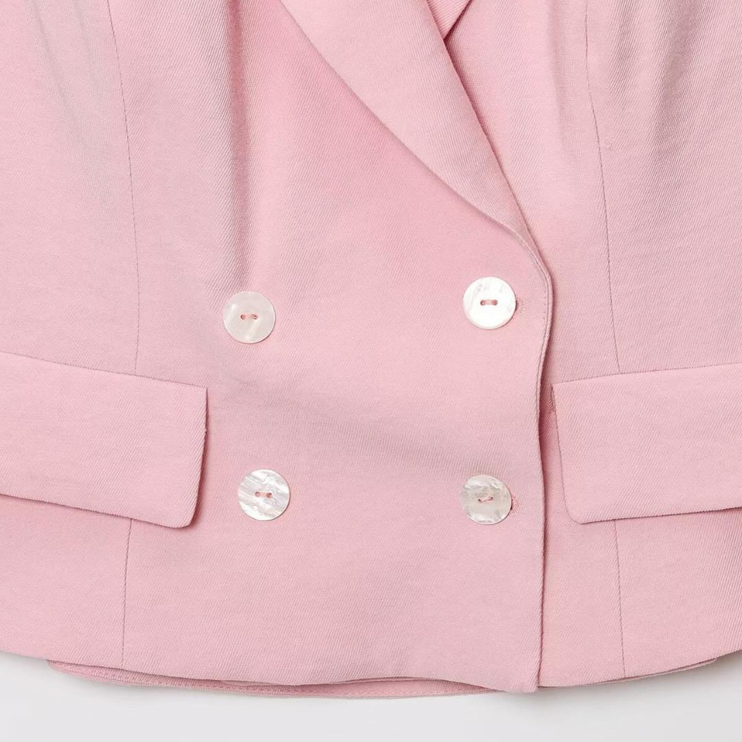 Rosa Ärmlös kavajväst med slag och vida byxor set