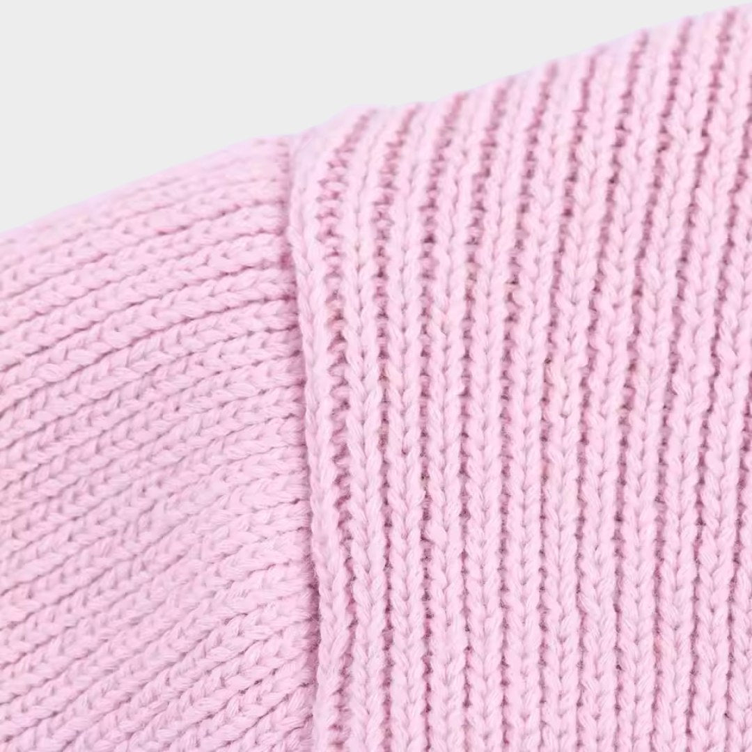 Rosa stickad kofta med rosettband kort ärm och smal passform