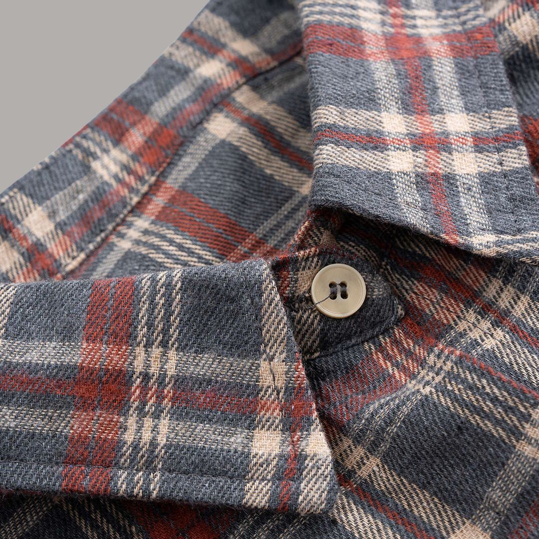 Grå rutig oversize twillskjorta med knytdetalj i midjan och mjuk borstad yta