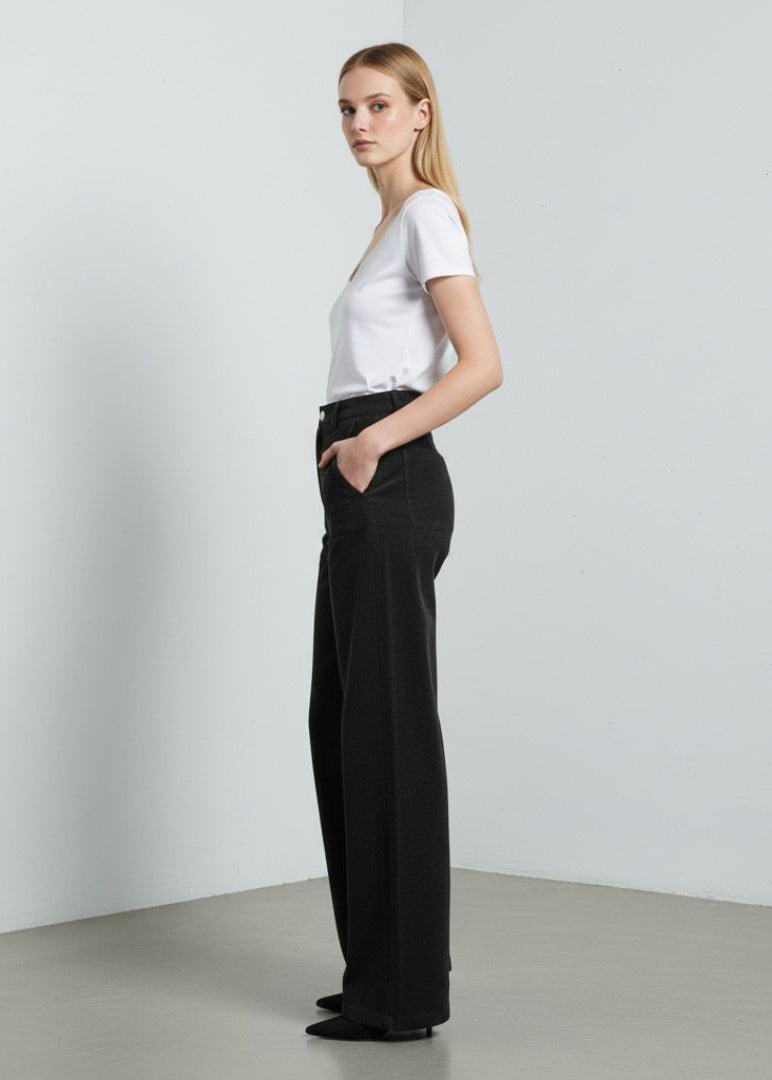 Högmidjade raka byxor i stretch med fickor