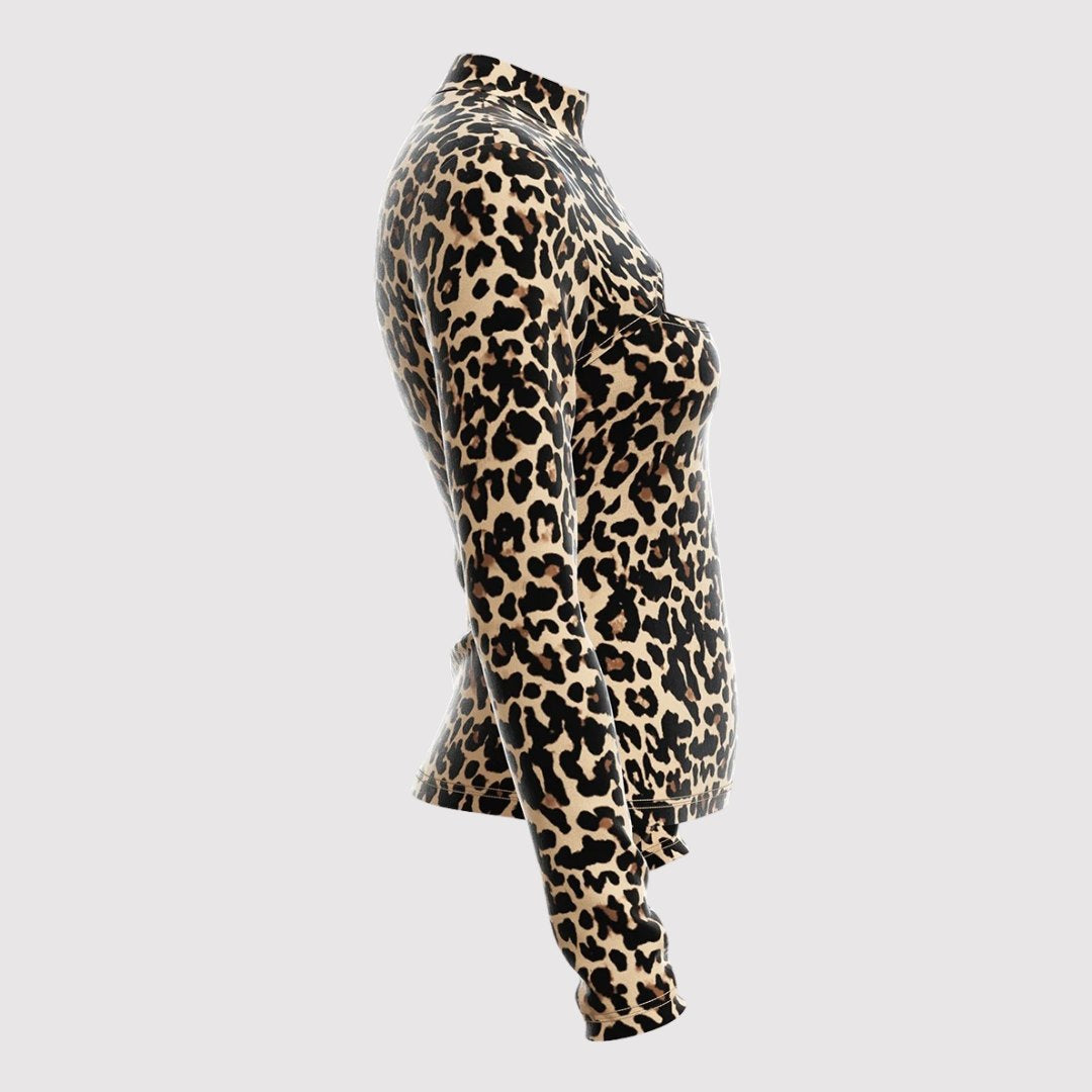 Leopardmönstrad topp med uringning och långa ärmar