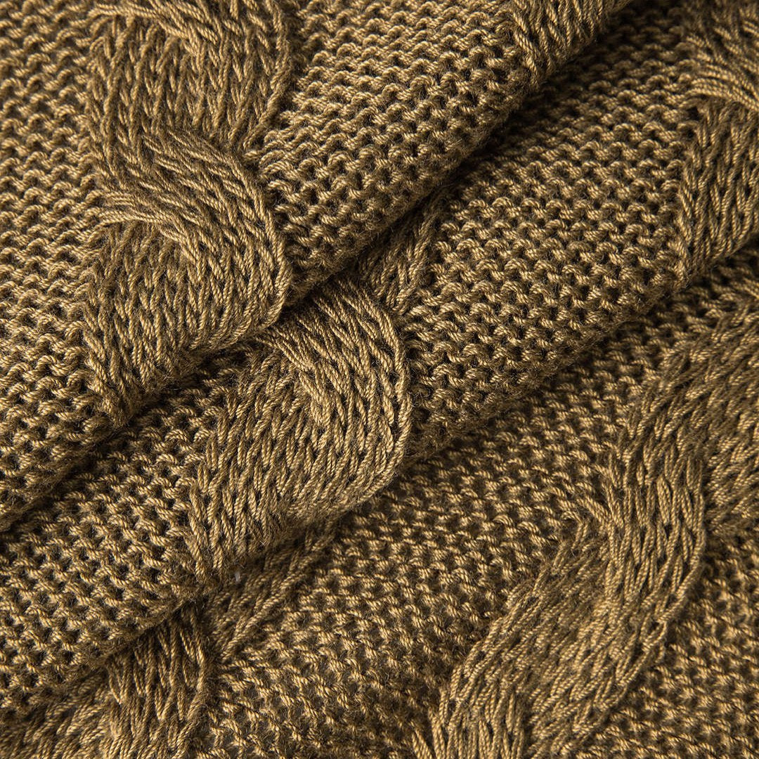 Stickad kofta kabelstickad färgblock V ringad cardigan