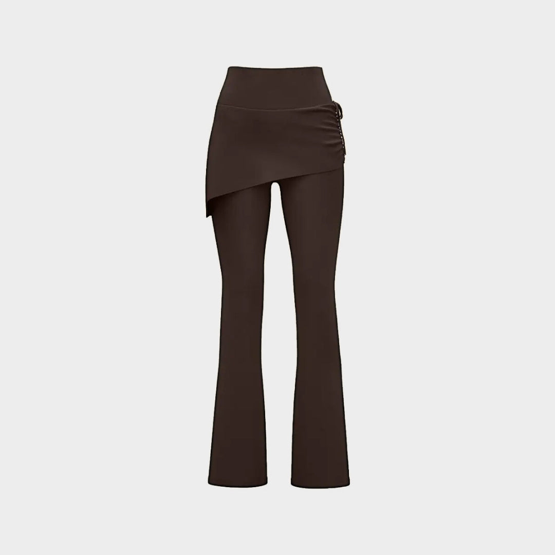 Yoga byxor med utsvängda ben och asymmetrisk kjoldetalj