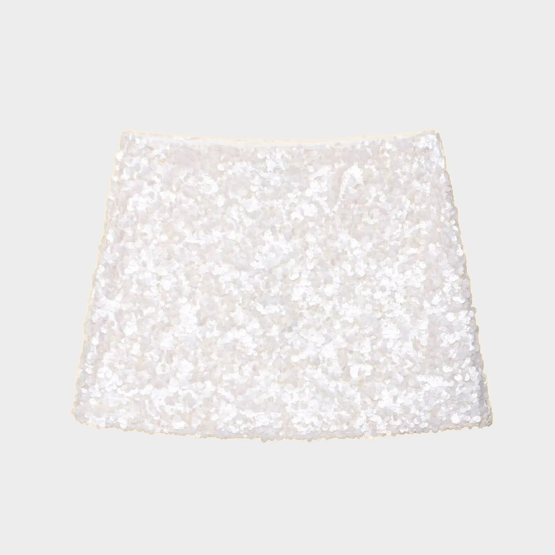 Paljett minikjol med A-linje silhuett och festlig design