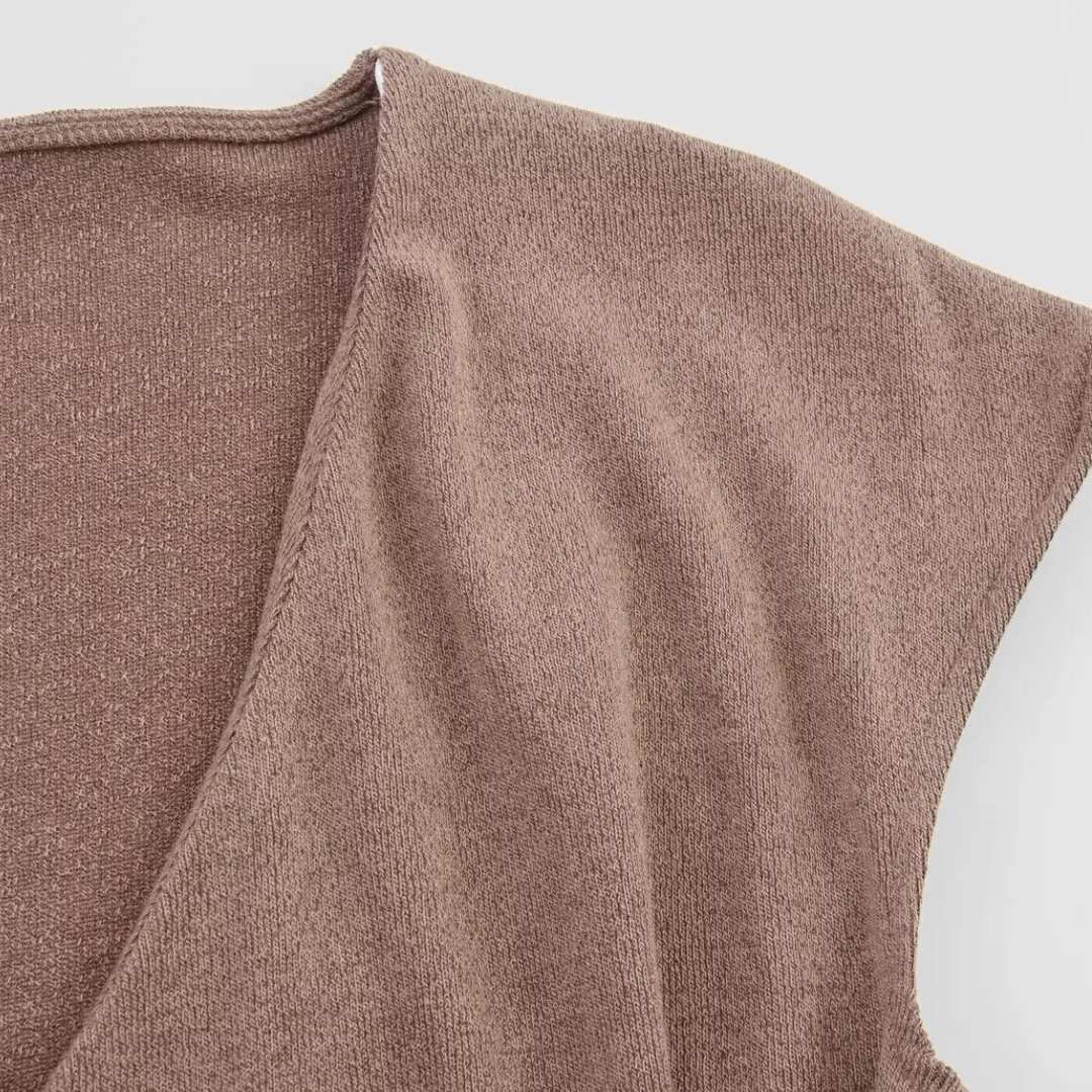 Brun Tvådelat set med omlottopp och vida byxor i stretchigt trikåmaterial