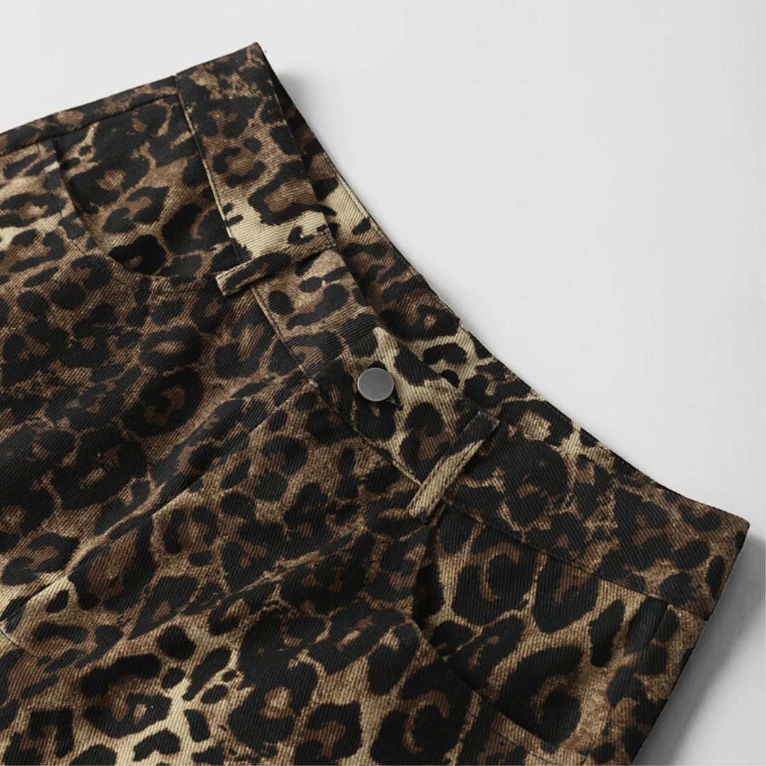 Byxor med leopardmönster låg midja rak passform och spetskant