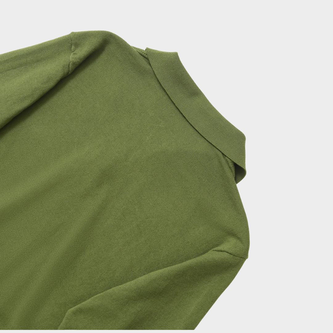 Olivgrön stickad polotröja med lång ärm lös passform och pulloverdesign
