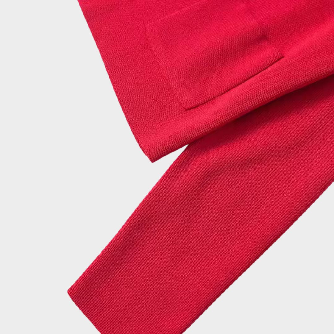 Kort röd damkofta slim fit öppen fram stretch