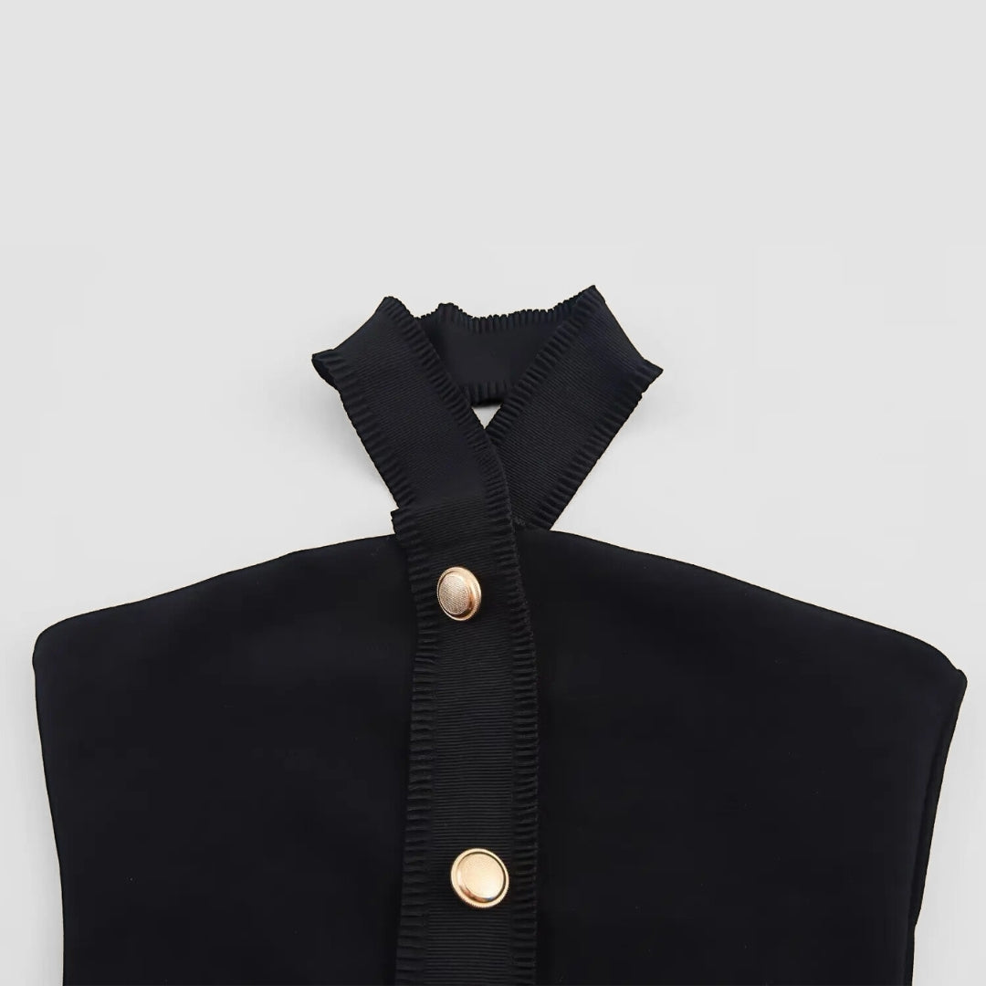 Svart Tvådelat set med halterneck-top och knapprad – skräddade långbyxor