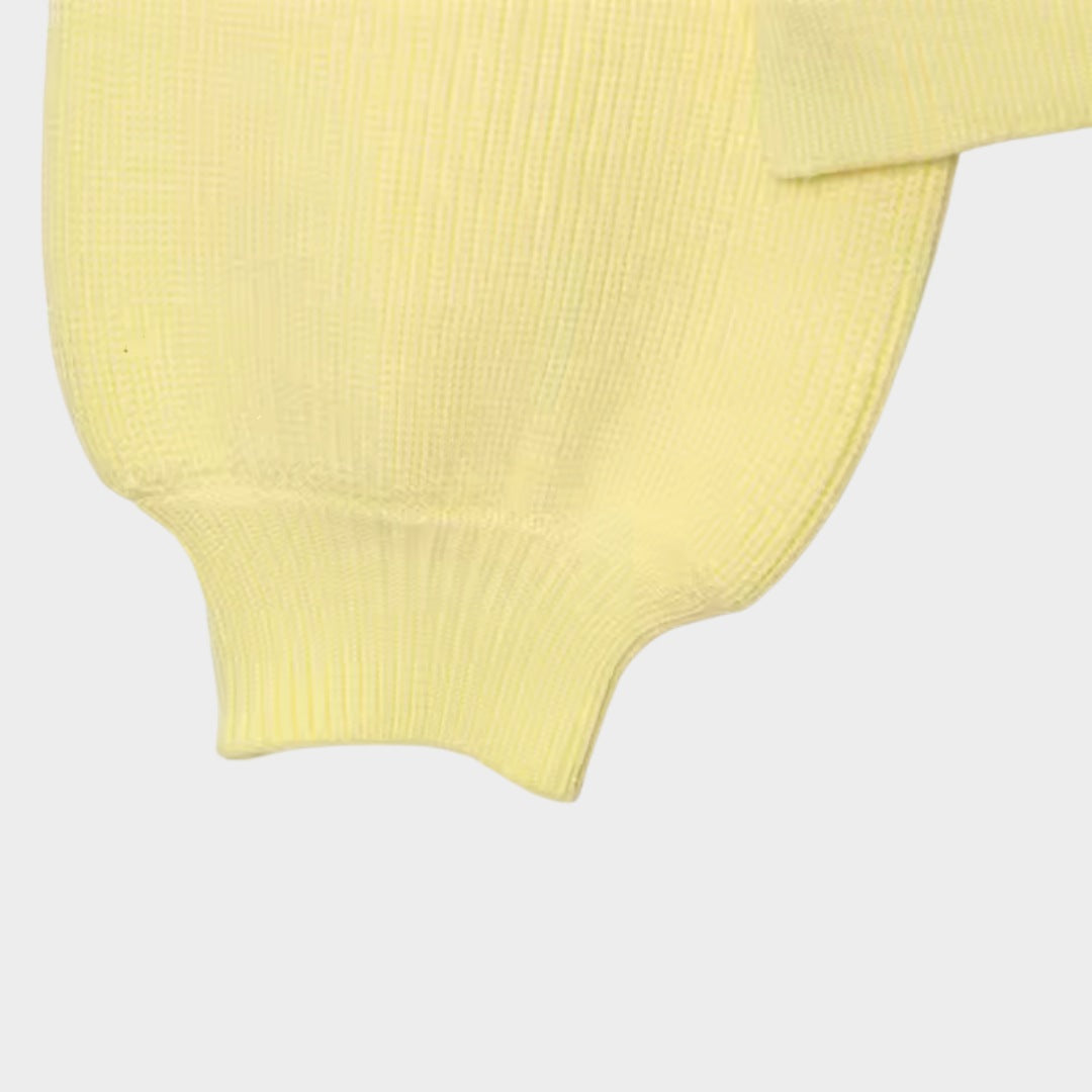 Gul stickad tröja med ballongärmar och knäppning