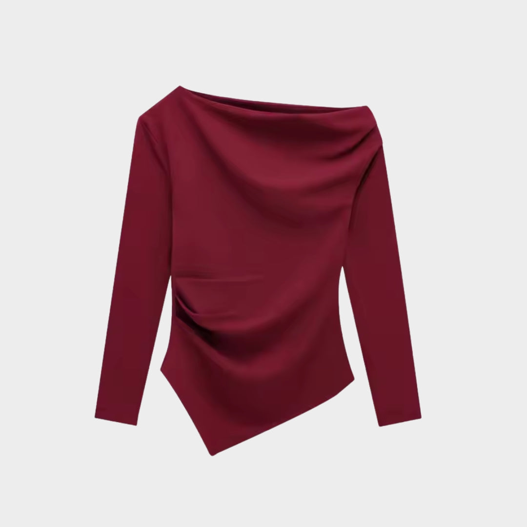 Asymmetrisk damtopp med lång ärm och kort längd
