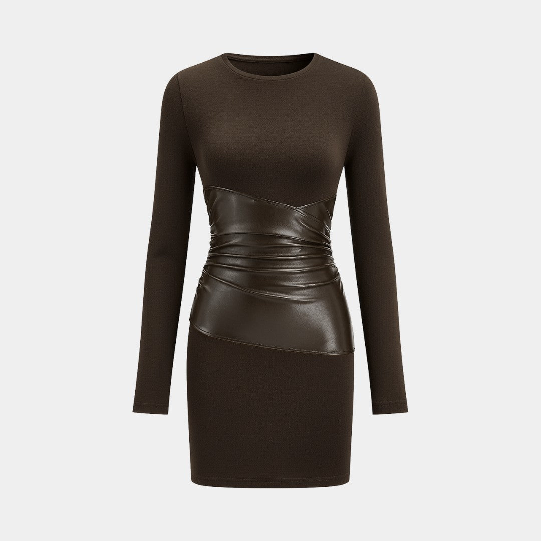 Kort klänning i jersey med fuskläderpanel, lång ärm och rund halsringning