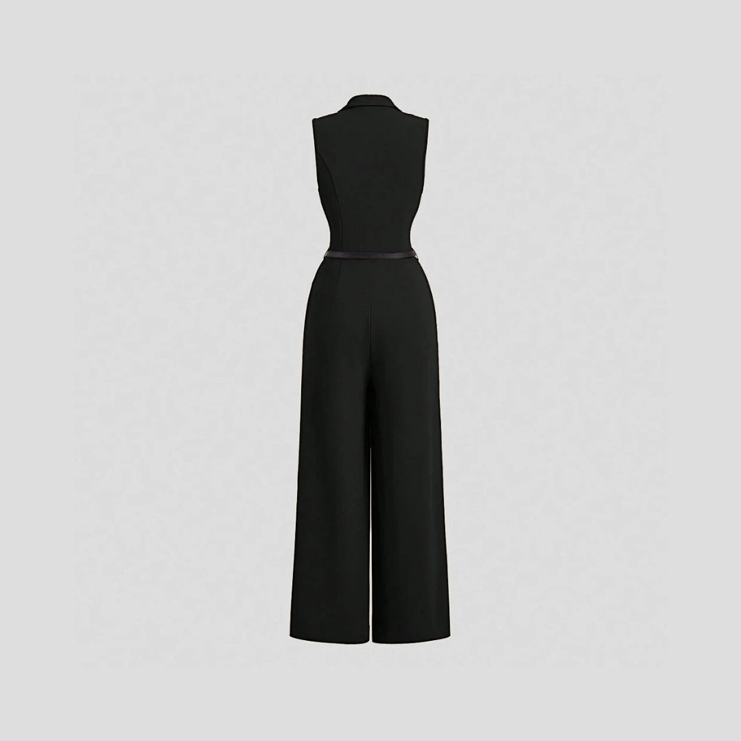 Ärmlös byxdress med kavajkrage och raka ben