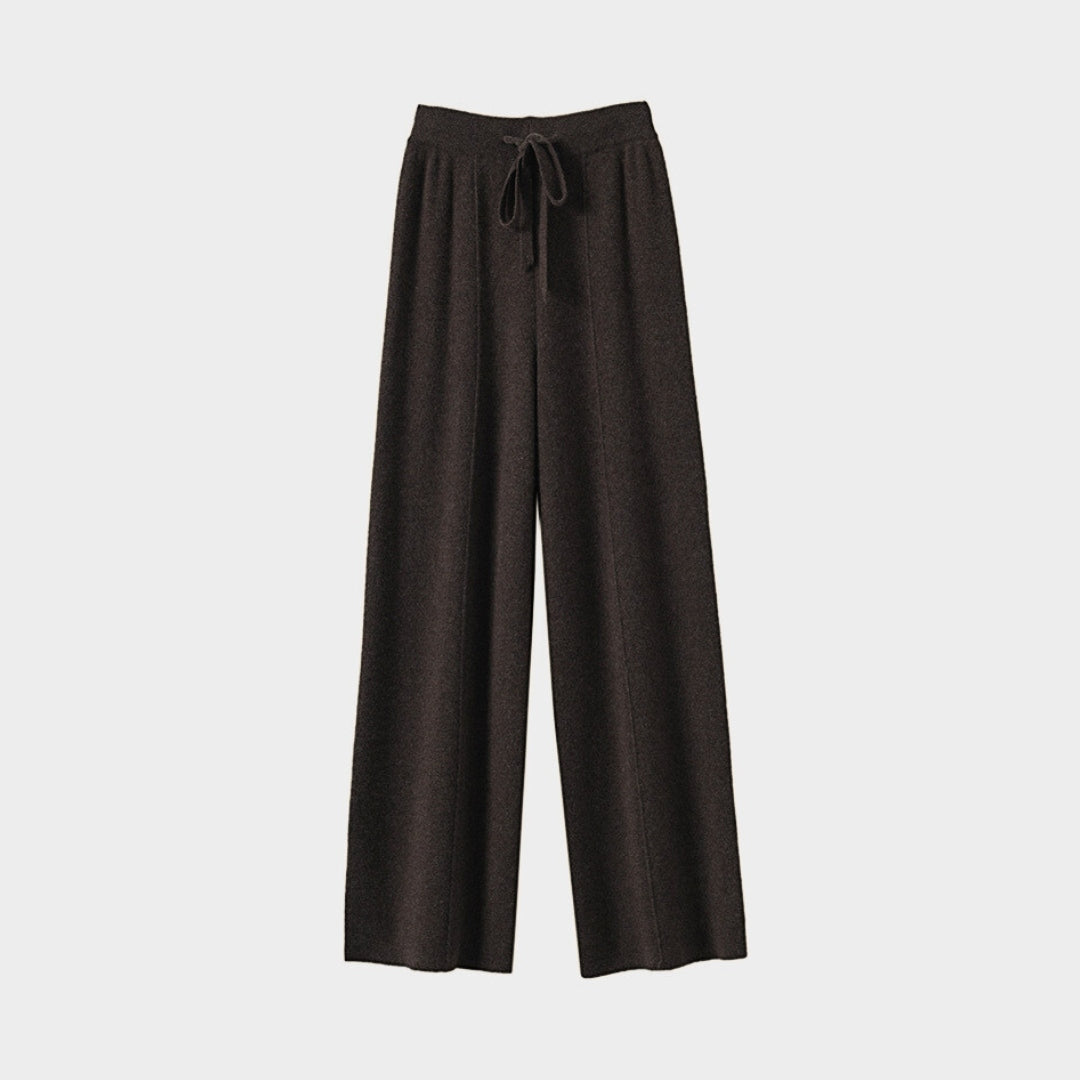 Stickade vida byxor i ull med midje resår och dragsko