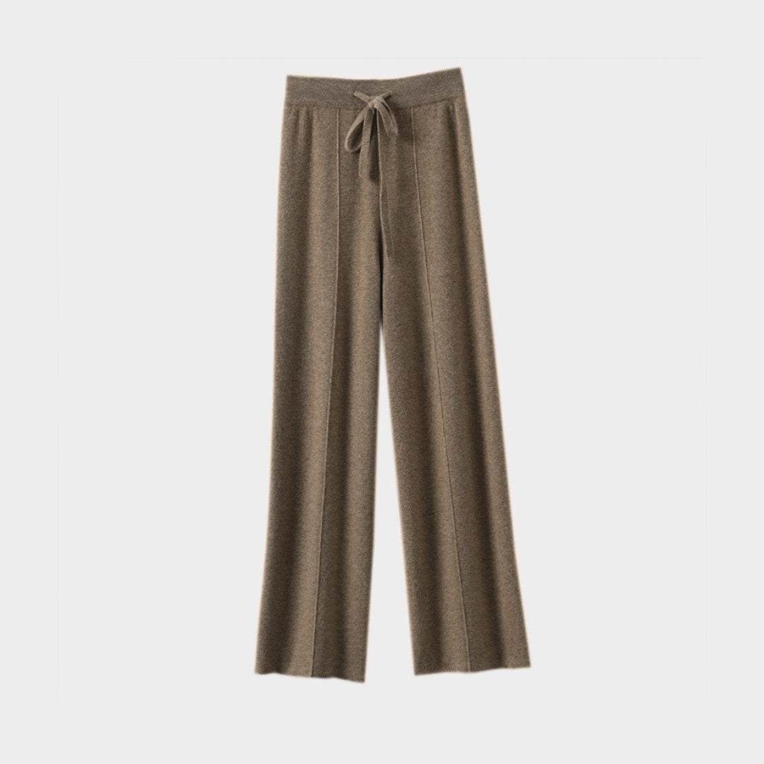 Stickade vida byxor i ull med midje resår och dragsko