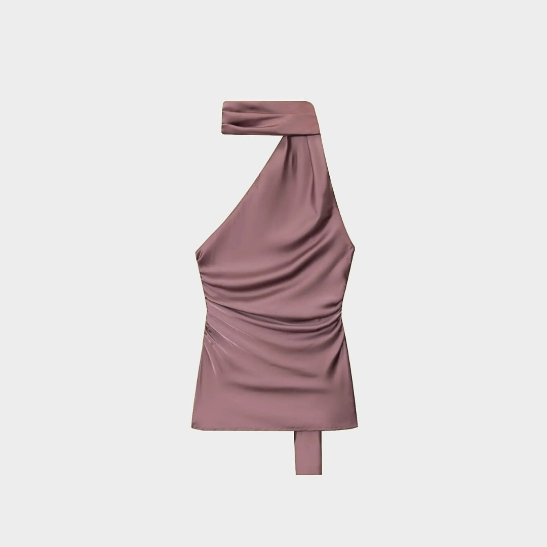 Tvådelat set med asymmetrisk topp och vida byxor – enfärgat eller prickigt