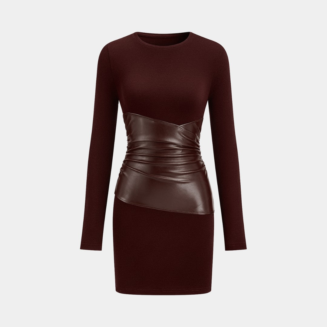 Kort klänning i jersey med fuskläderpanel, lång ärm och rund halsringning