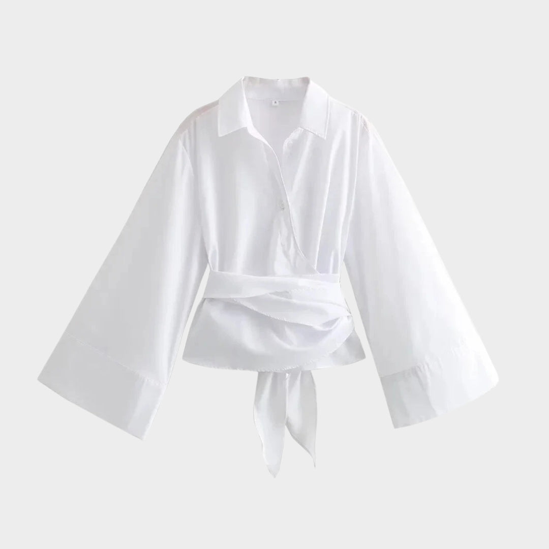 Omslagsblus med V-ringning och vida ärmar