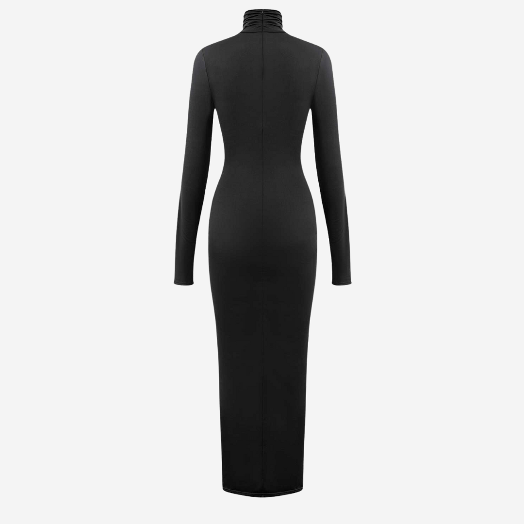 Lång figurnära jerseyklänning med rund hals och stretchig passform för vardagsbruk