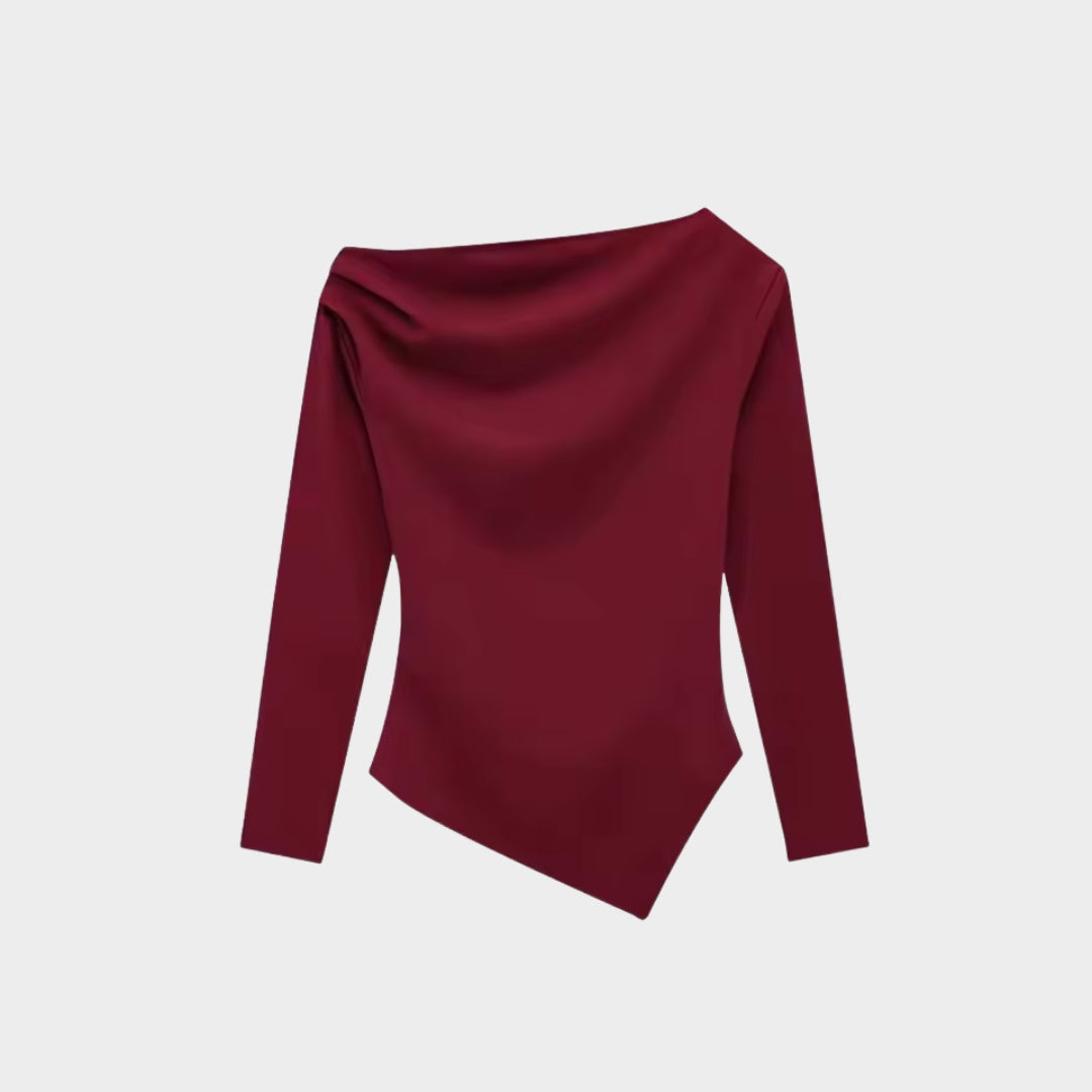 Asymmetrisk damtopp med lång ärm och kort längd