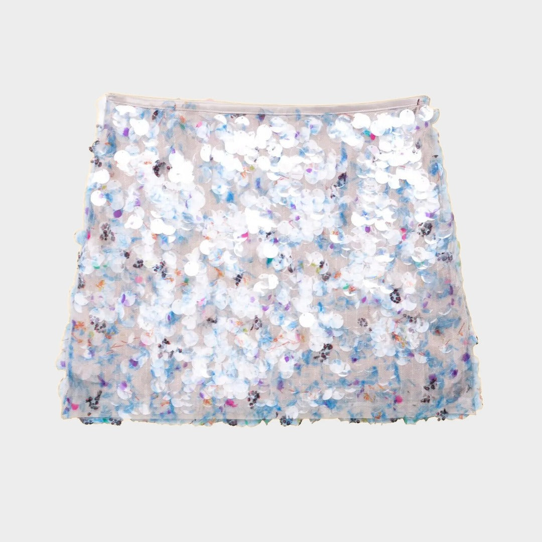 Paljett minikjol med A-linje silhuett och festlig design