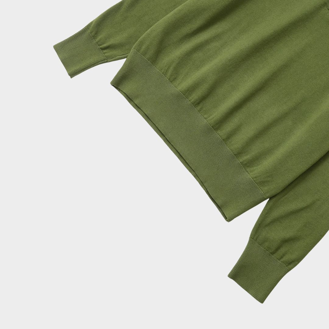 Olivgrön stickad polotröja med lång ärm lös passform och pulloverdesign