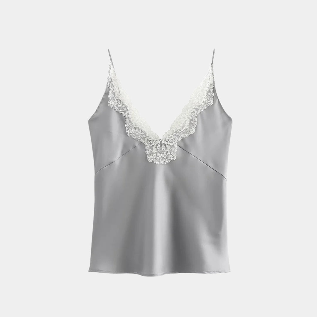 Spetskantat camisole-linne med V-ringning och justerbara axelband